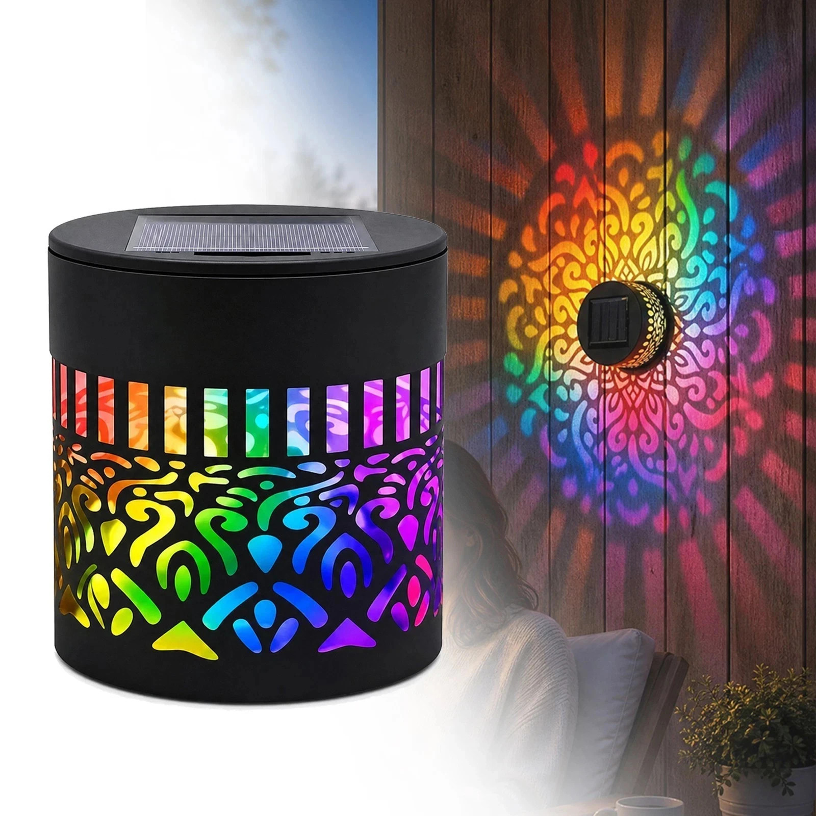 Solar Mandala Mosaic Lights 7 Color Changing Outdoor Solar Fence Decor Lamp gallery