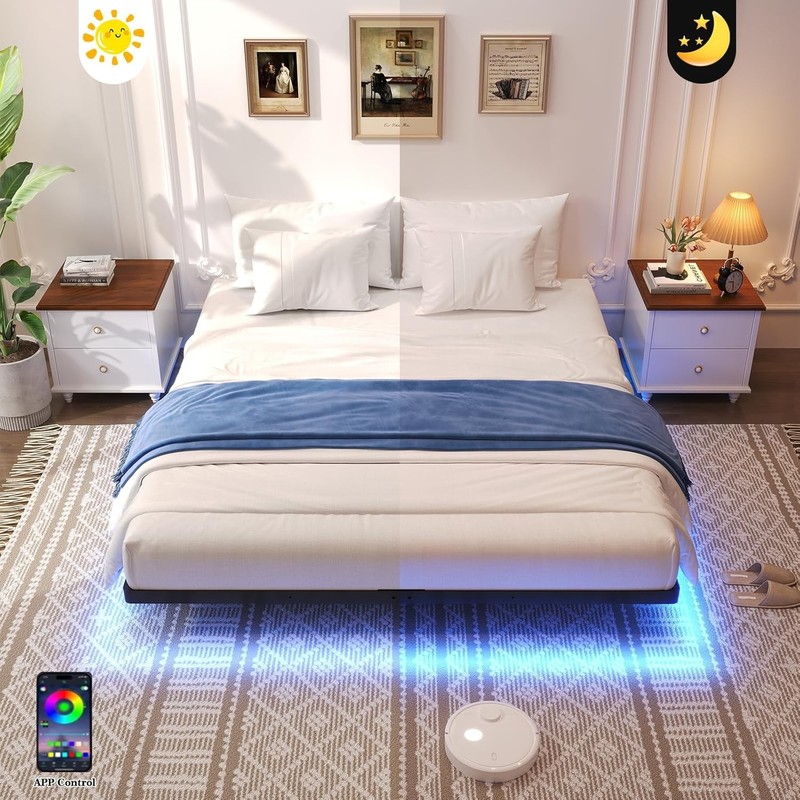 Floating Bed Frame Queen Size with Smart LED Lights Heavy Duty Metal Platform gallery