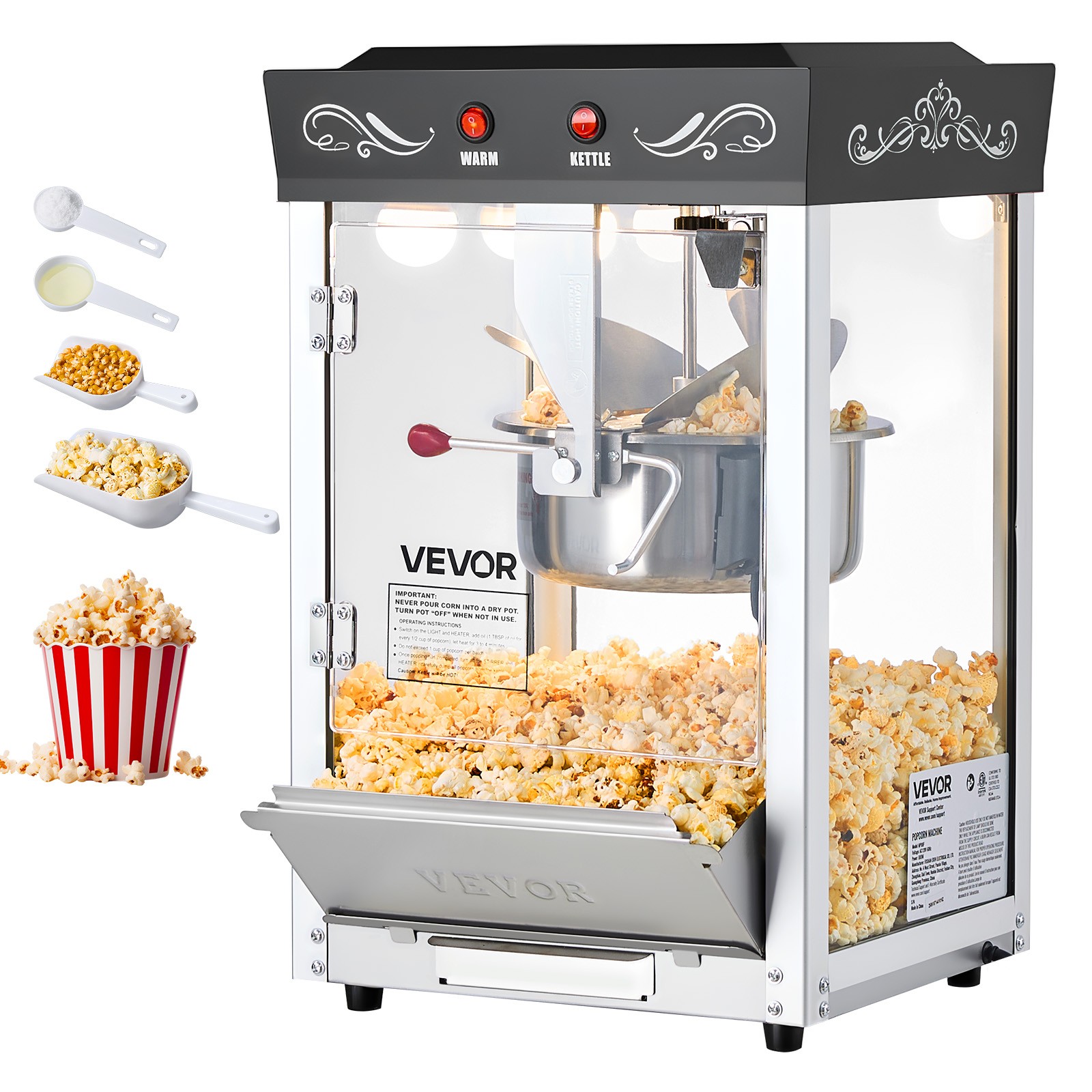 VEVOR Popcorn Machine Countertop Popper Maker 800W 8oz Kettle 48 Cups Black gallery