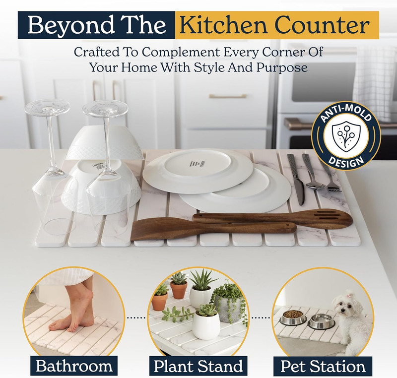3-Pack Stone Dish Drying Mat Set Includes 1 Large 24”X16” & 2 Small 4”X9” for Ki gallery