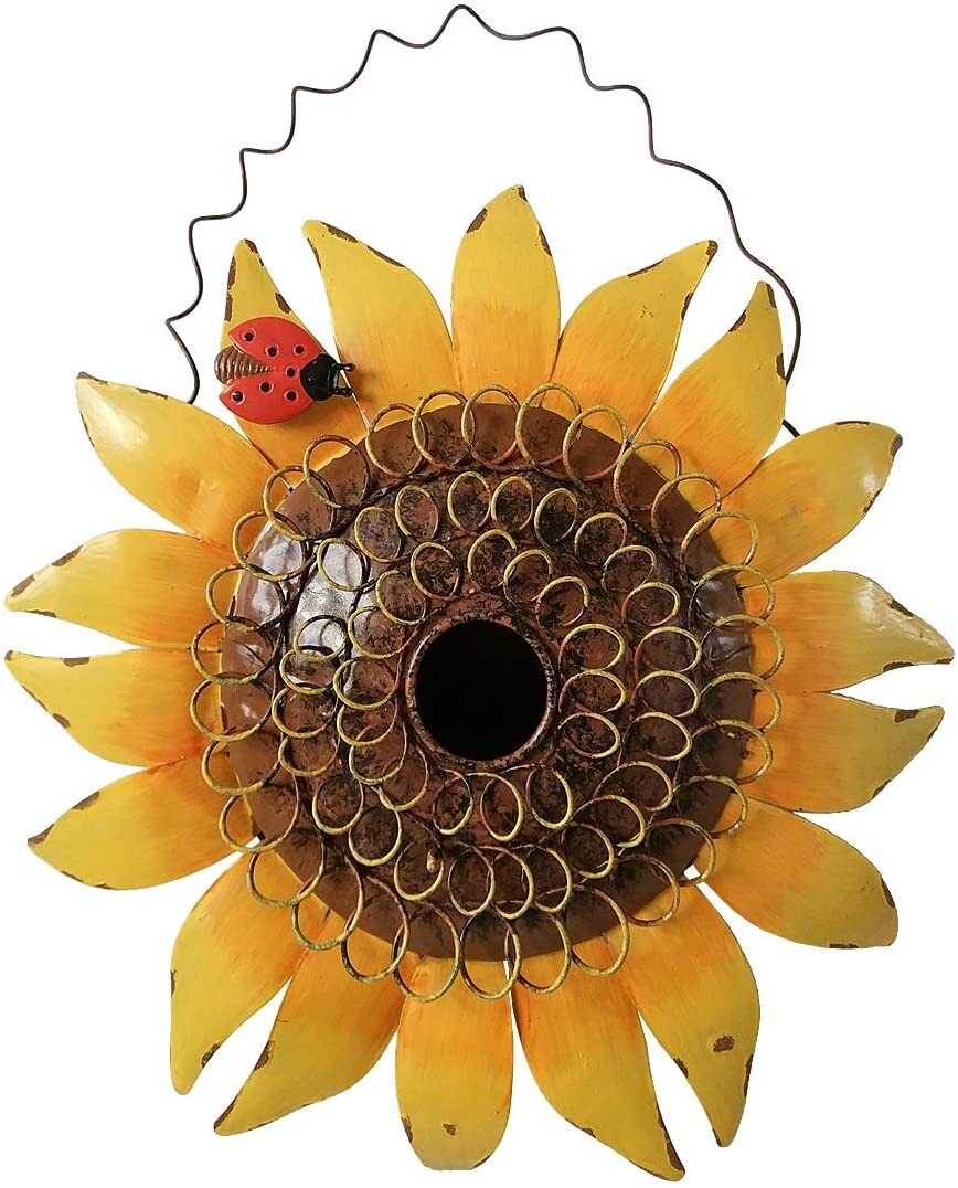 Metal Sunflower Birdhouse for Outside Hanging Bird House Metal with Ladybug... gallery