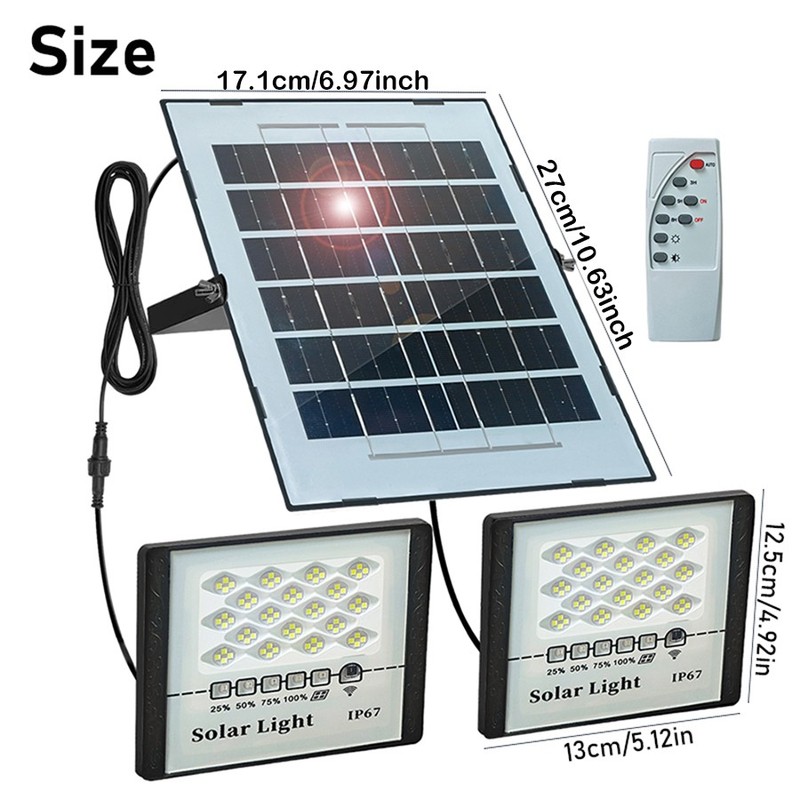 Solar Powered LED Double Head Floodlight Garage Shed Light Garden Indoor Outdoor gallery