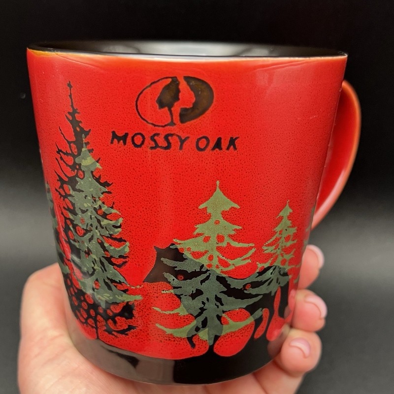 Mossy Oak Red Black Forest Wolf Ceramic Coffee Mug Cup Hunting Cabin Decor 16oz gallery