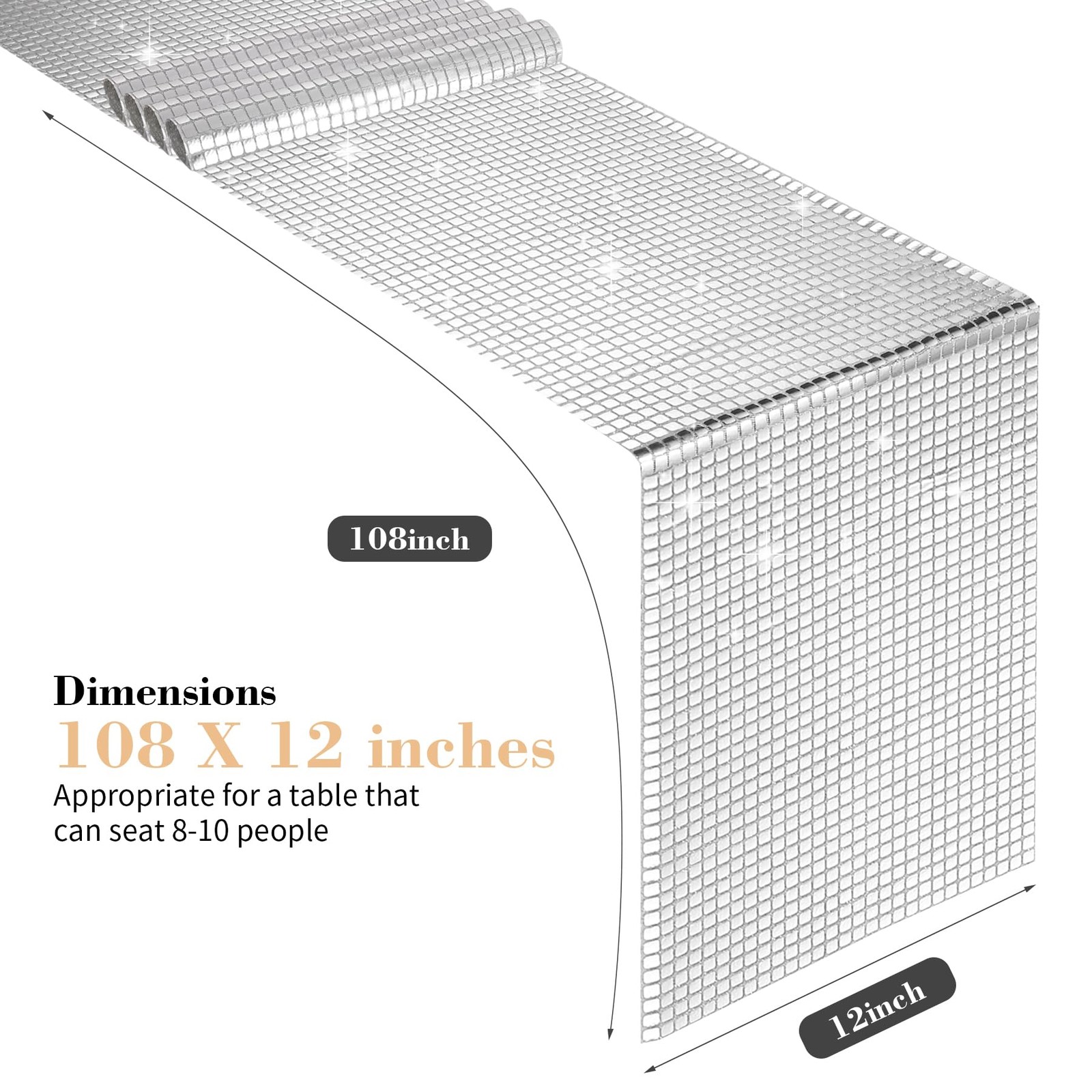 2 Packs 12x108 Inch Disco Table Runner Silver Glitter Foil for Bachelorette &... gallery