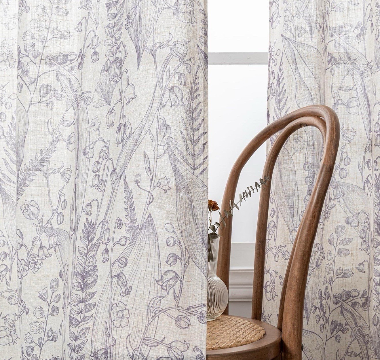 2 PackPurple Floral Curtains Textured Light Filtering Linen Curtain 54 In X 63in gallery
