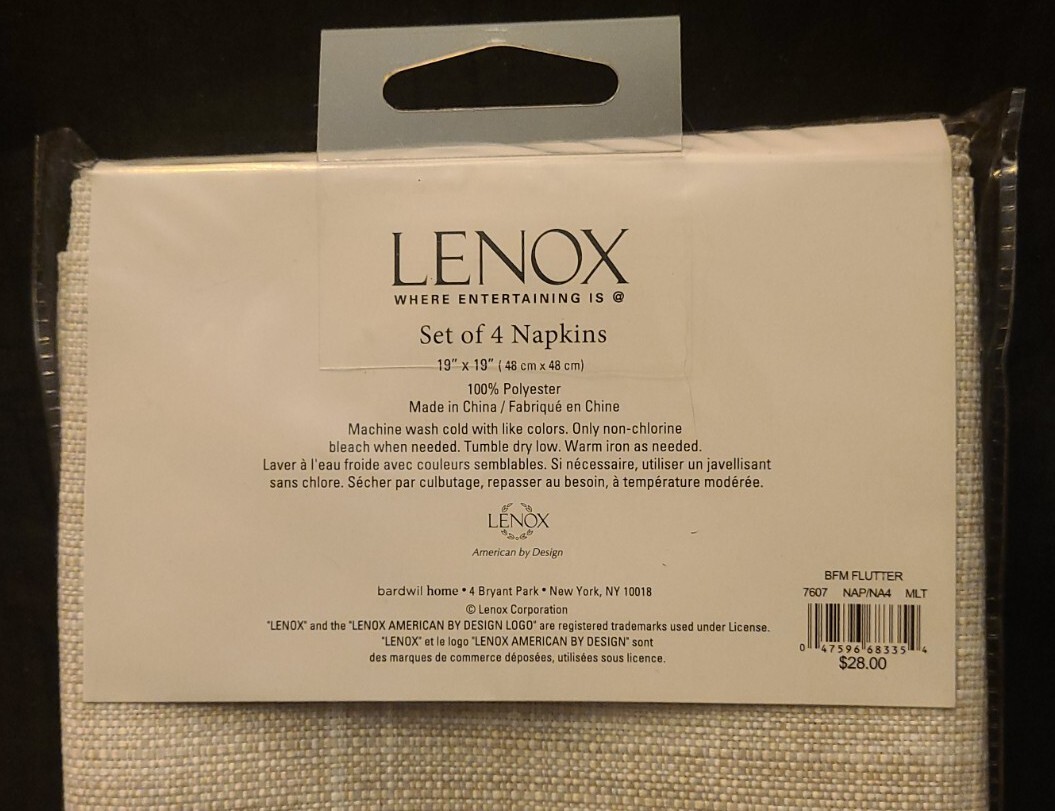Lenox Set of 4 Butterfly Meadow Flutter Napkins 19" x 19" Khaki / Beige New Z5A gallery