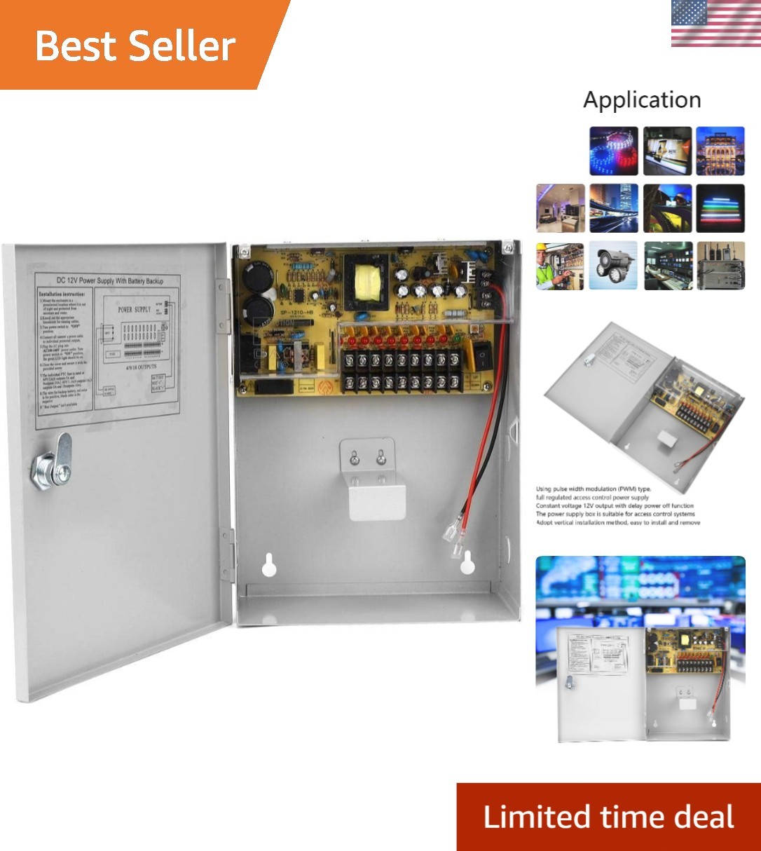 UPS Power Supply 12V 10A Control System Vertical Installation Access Control gallery