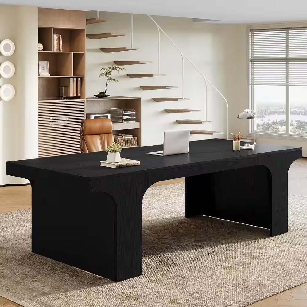 Moronia 71 In. Black Executive Office Desk, Wood Rectangular Computer Desk with gallery