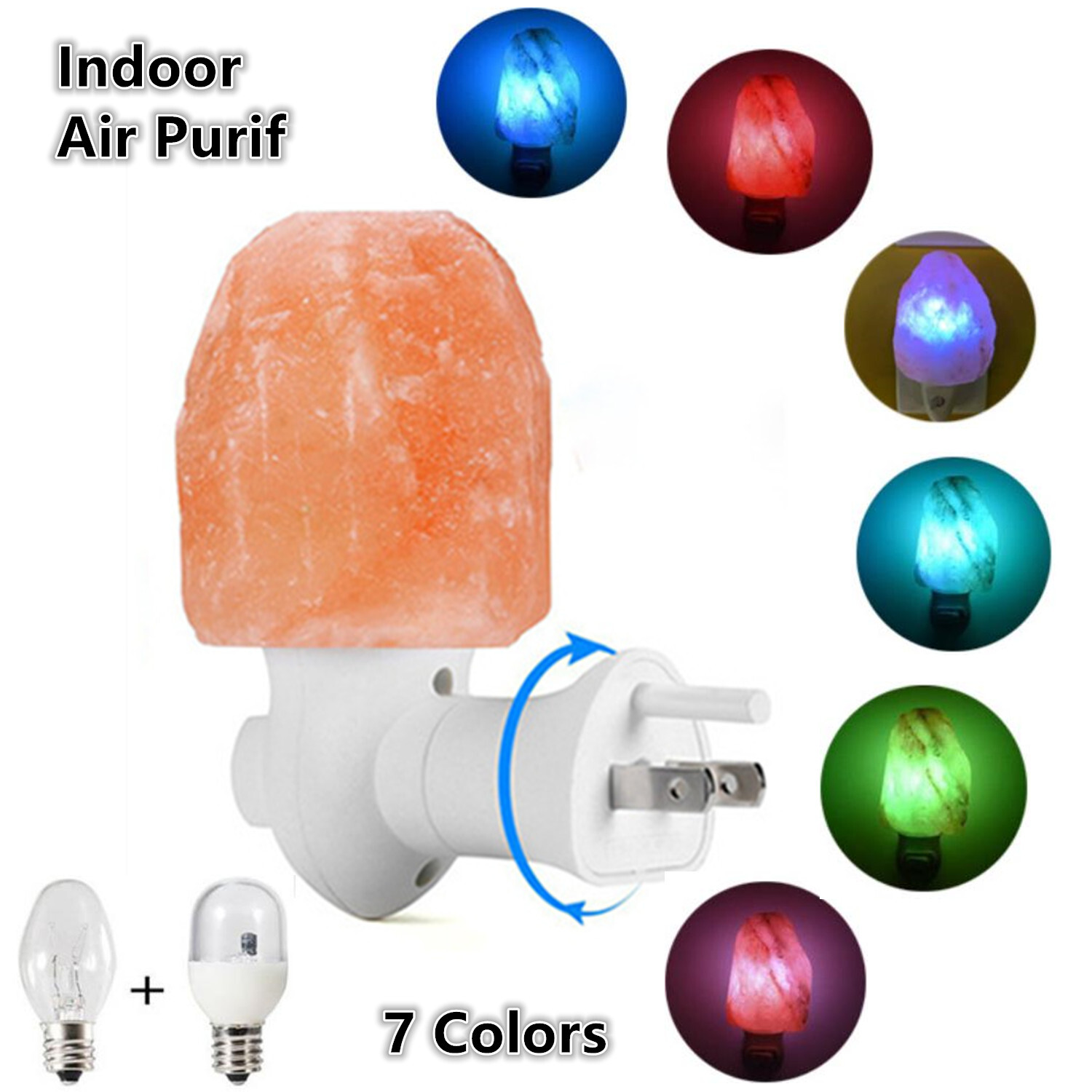2PC Himalayan Salt Lamp Natural Crystal Hand Carved Plug in Night Light 7 Colors gallery