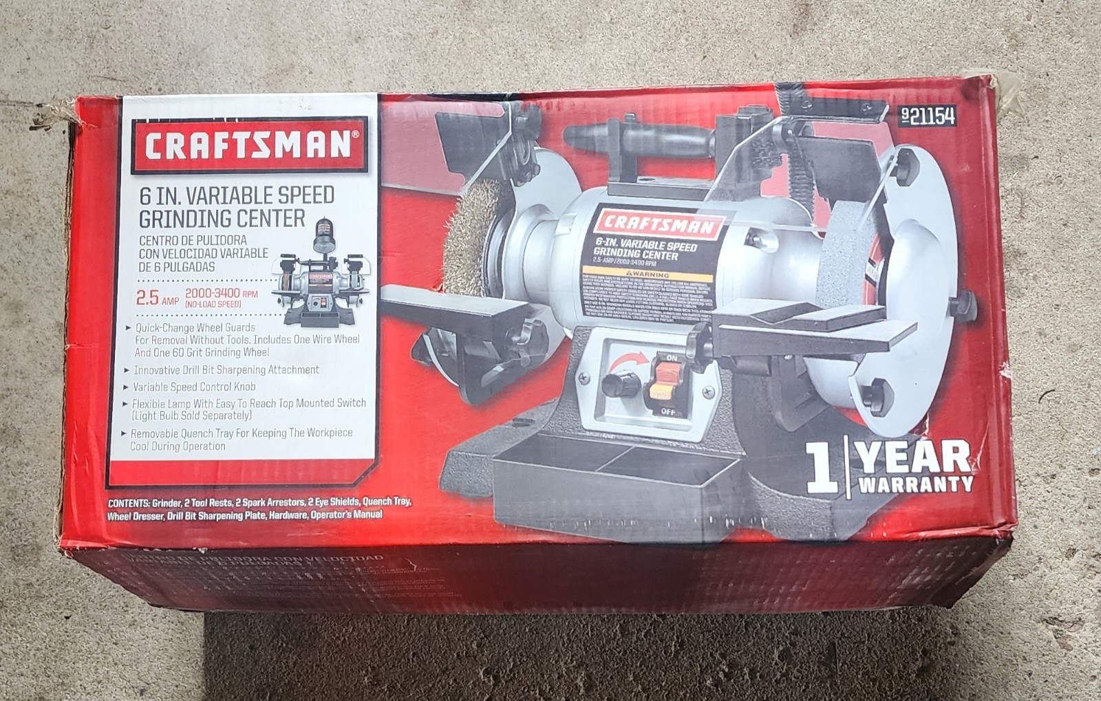 Craftsman 6" Bench Grinder 921154 2.5amp var. speed new in box gallery