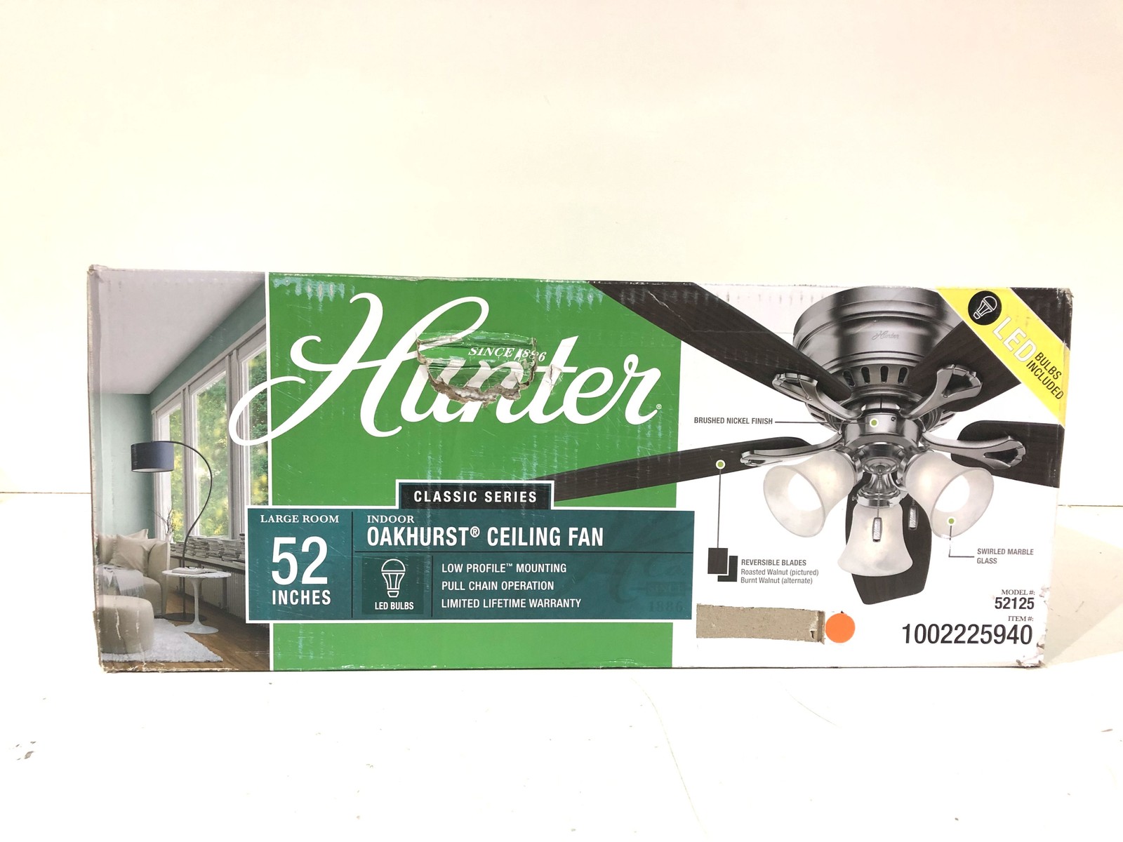 Hunter Oakhurst 52 in. LED Indoor Low Profile Brushed Nickel Ceiling Fan SEALED gallery