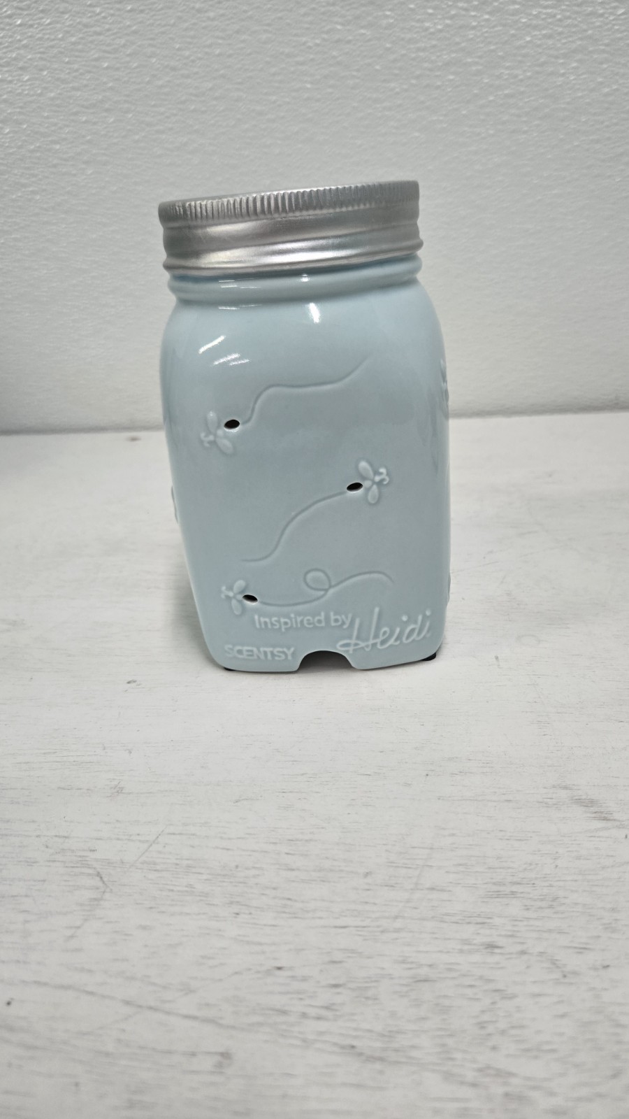 Scentsy Blue “Chasing Fireflies” Wax Warmer Mason Jar-Retired NEW In Box gallery