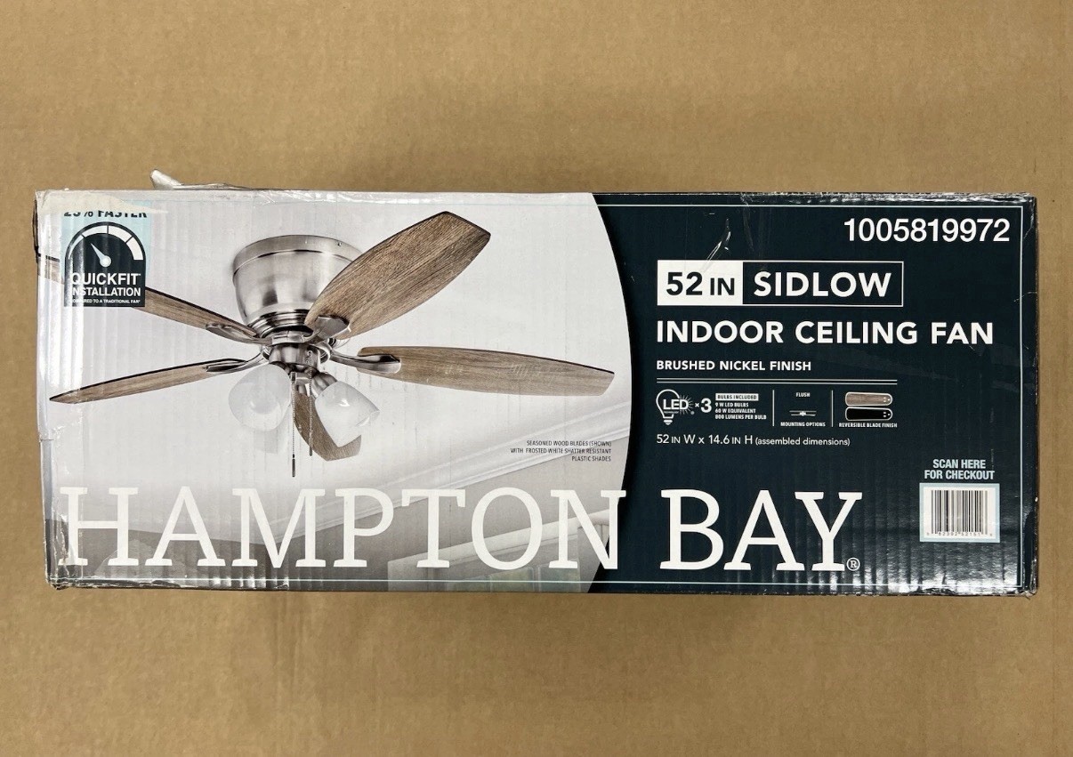 Hampton Bay Sidlow 52 in. Indoor LED Brushed Nickel Hugger Dry Rated Ceiling Fan gallery