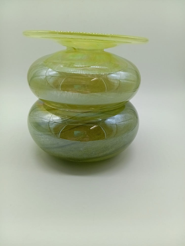 Iridescent Yellow/Green Handblown Stacked Bubble Vase