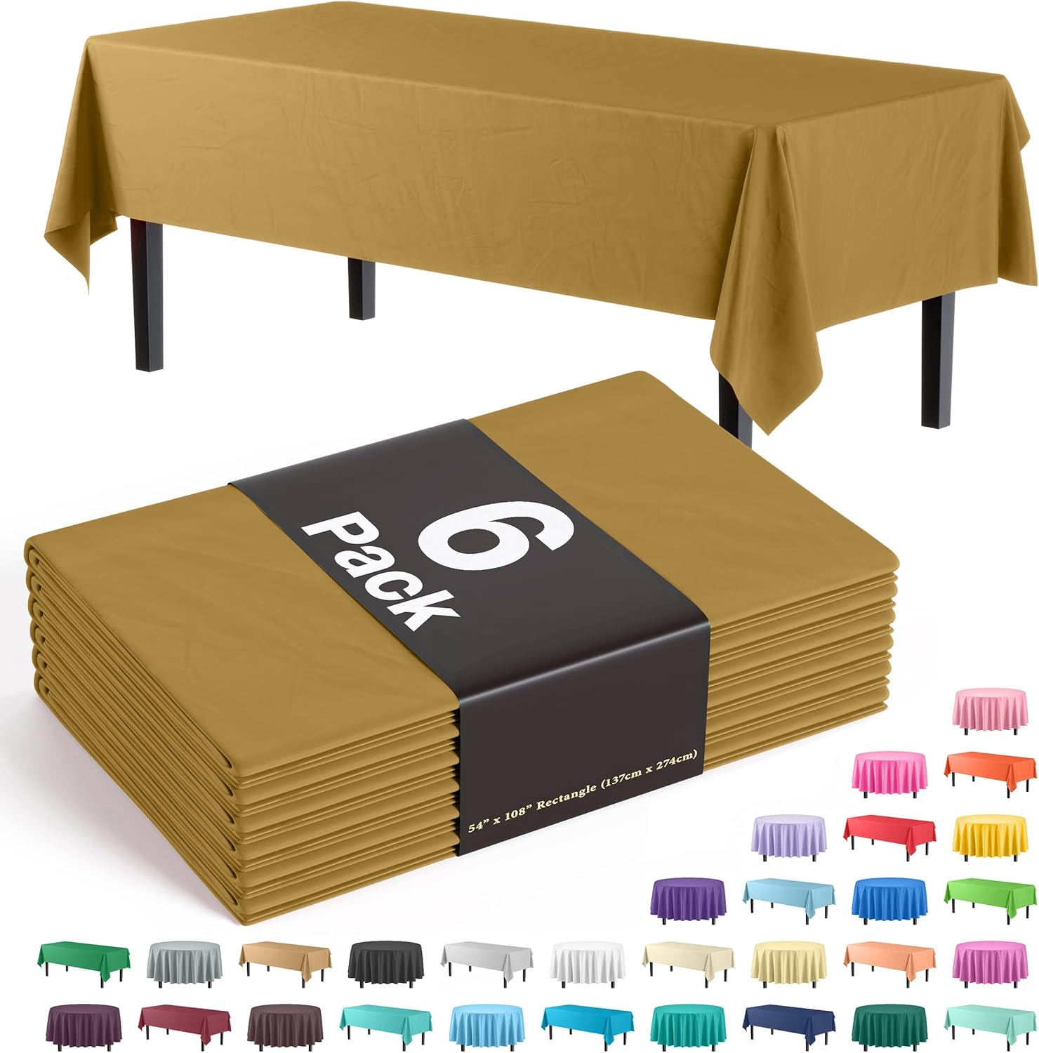 Party Solids 6-Pack Premium Plastic Tablecloth 54in. x 108in. Rectangle Plastic gallery