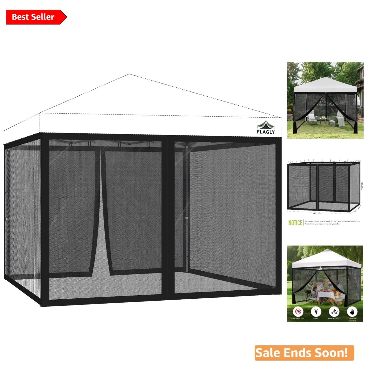 Universal 10x10 Outdoor Bug Screen Tent Enclosure with Zippered Access - Black gallery