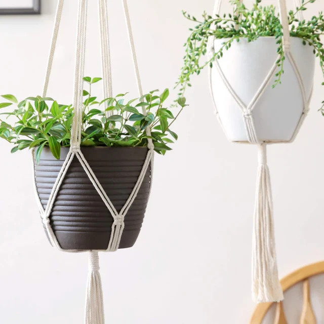 (Set Of 2 )Macrame Plant Hanger Handmade Cotton Rope Hanging Planter for Outdoor gallery