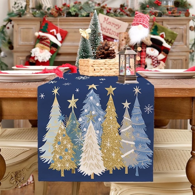 Christmas Table Runner 13x48 Inch, Xmas Trees Snowflakes Holiday Decorative F... gallery