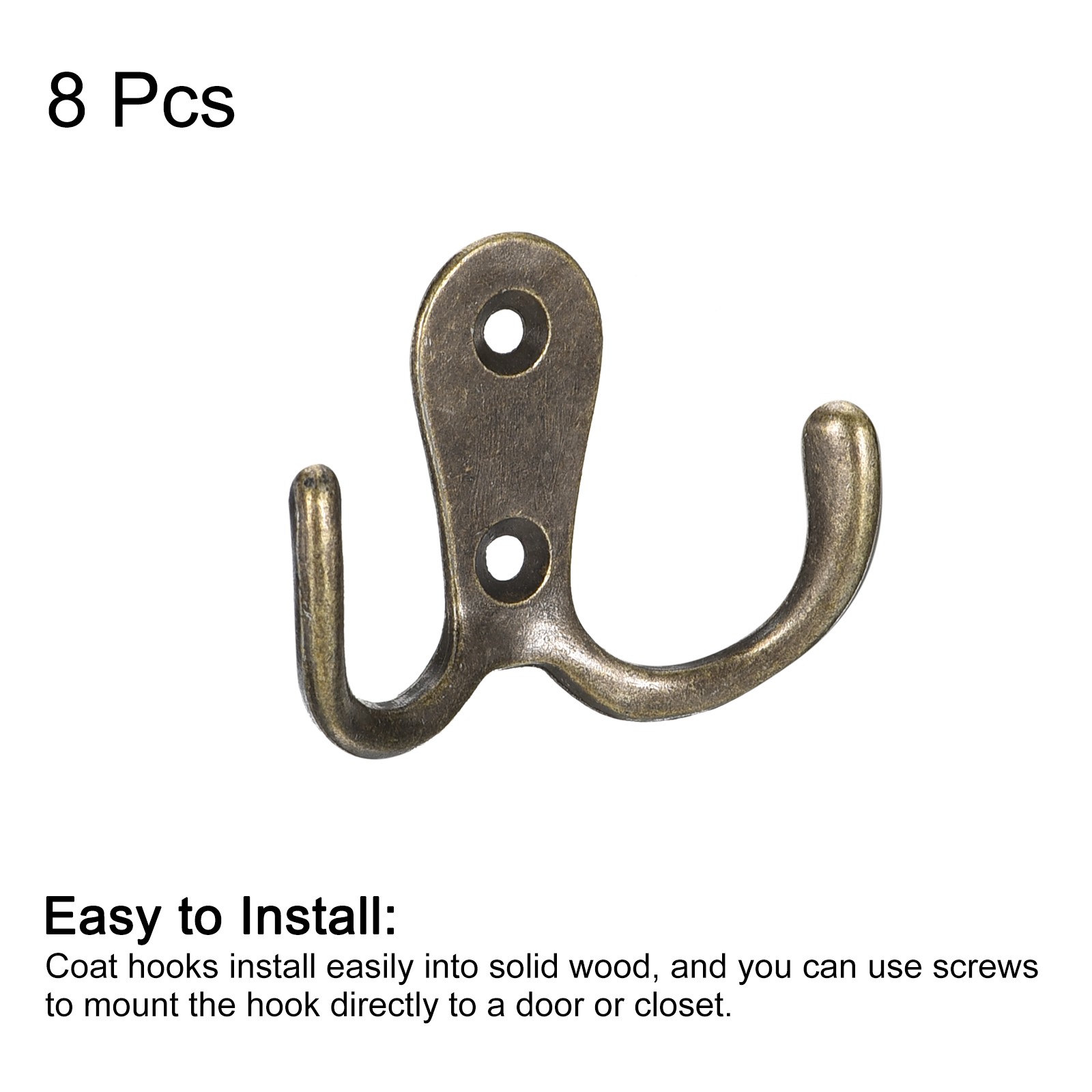 8Pcs Wall Hooks Zinc Alloy Double Prong Retro Hook for Hanging Towel Bronze gallery