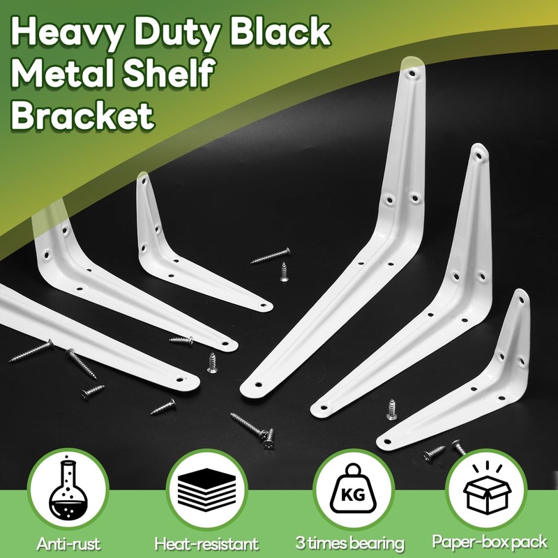 Shelf Brackets 4 x 3 Inch, 24 Pack Heavy Duty White Metal - 60 lbs Load Capacity gallery