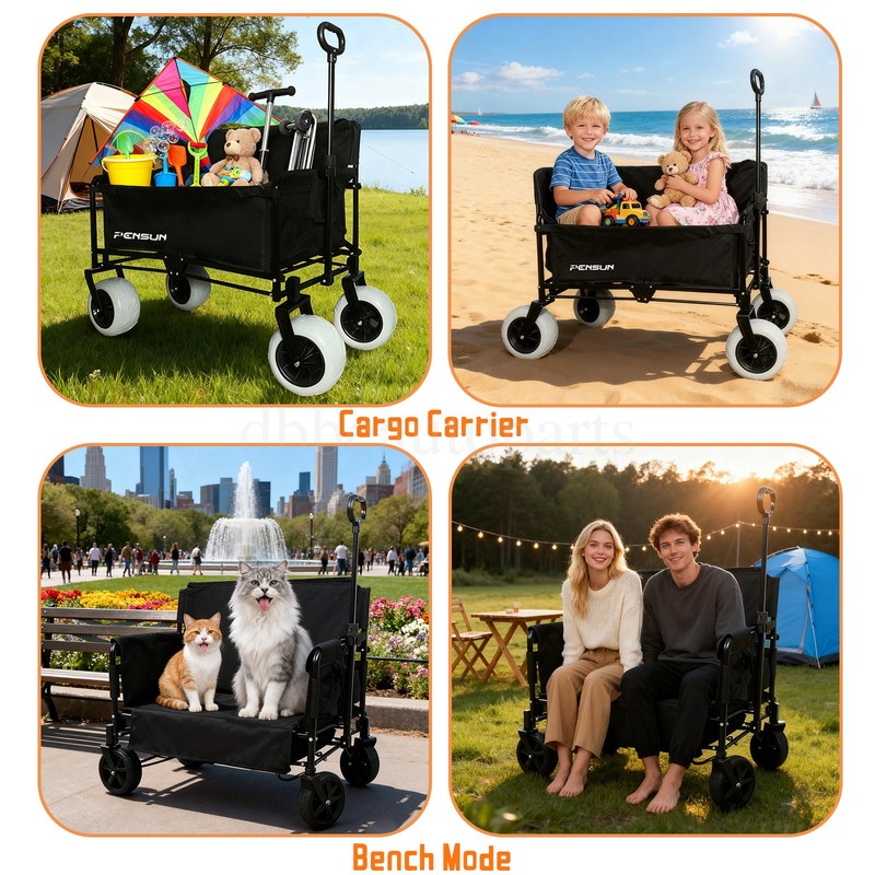 Wagon Bench Love Seat 2-in-1 Foldable Cart Storage 330LBS For Camping Beach gallery