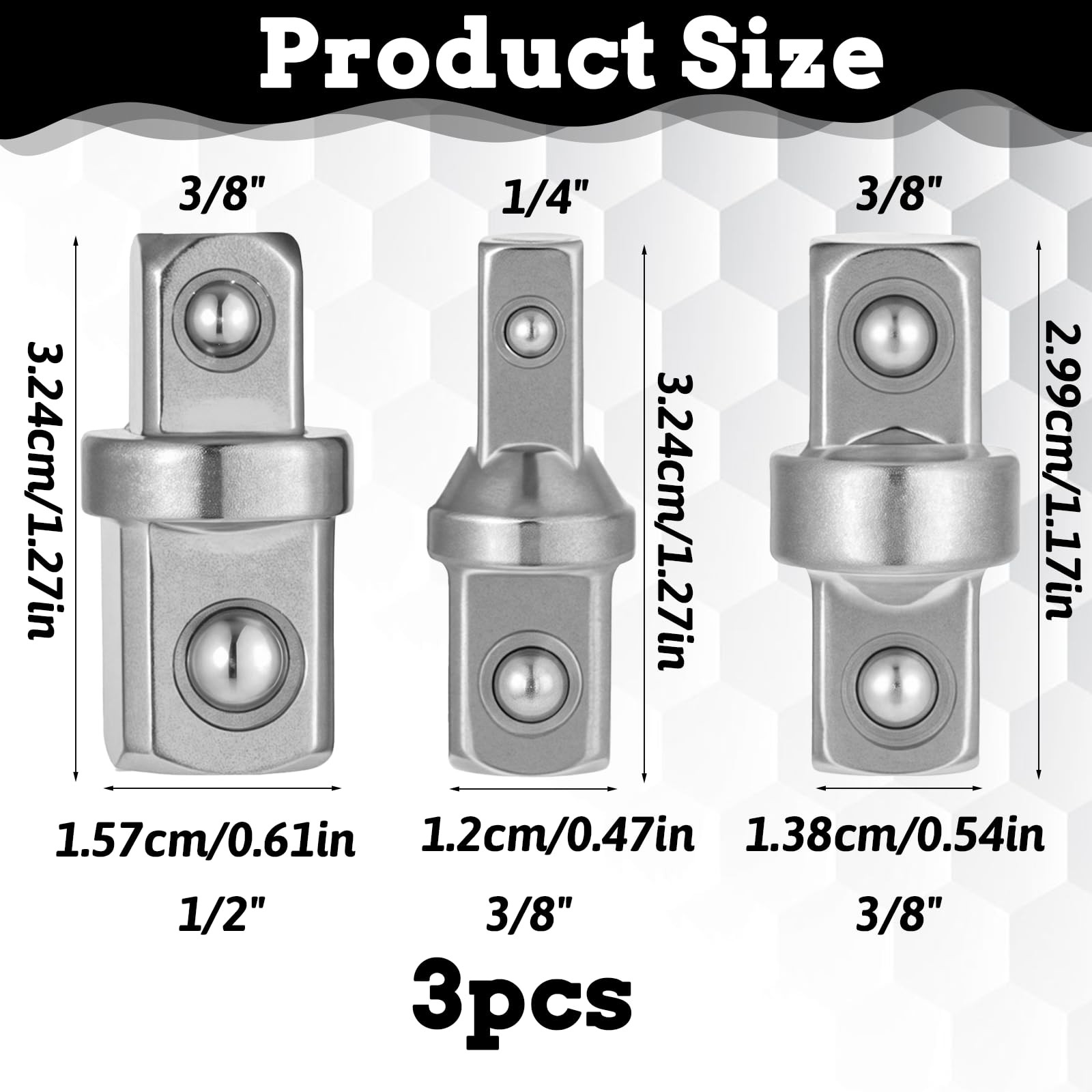 3 PCS 1/2" 1/4" 3/8" Square Drive Adapters, Ratcheting Wrench to Silver gallery
