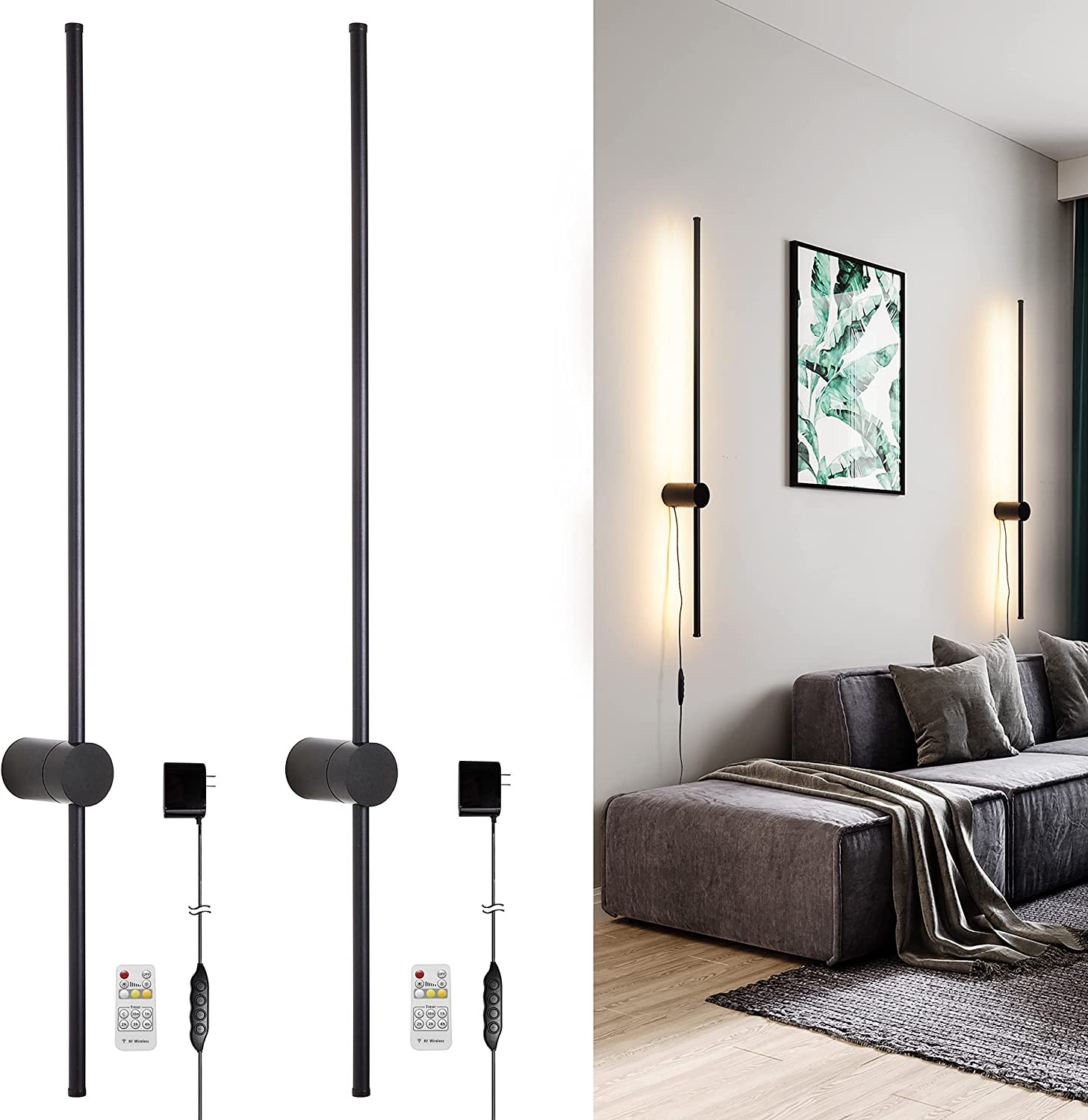 LED Wall Lights RC Dimmable Modern Plug in Wall Sconce Set of 2 With Dimmer 39" gallery