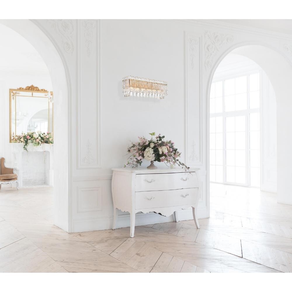 Crystal Wall Sconce Satin Gold Bathroom Vanity Dining Room 4 Light Fixture 19" gallery