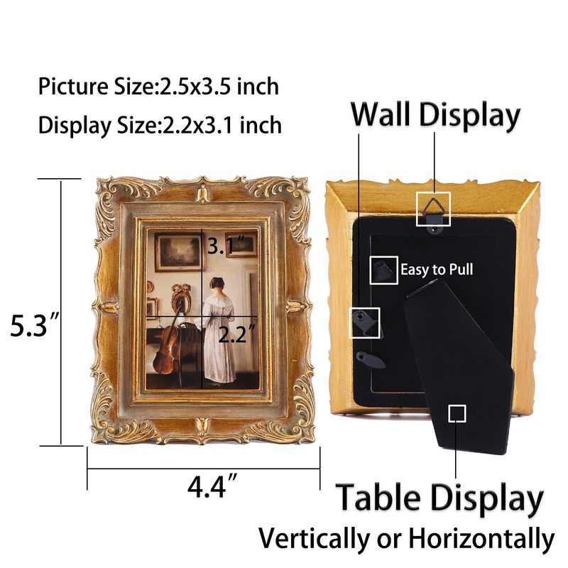Small Vintage Picture Frames 2.5x3.5 Mini Antique Frame Tabletop and Wall Mount gallery