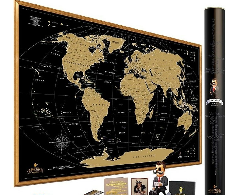Scratch off Map World Large scratch travel map Push pin large black gold Mymap