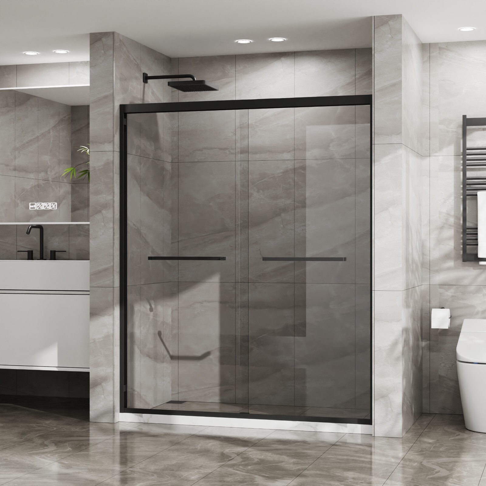 (56-60)x72" Double Sliding Glass Shower Door, Matte Black, 6mm Tempered Glass gallery