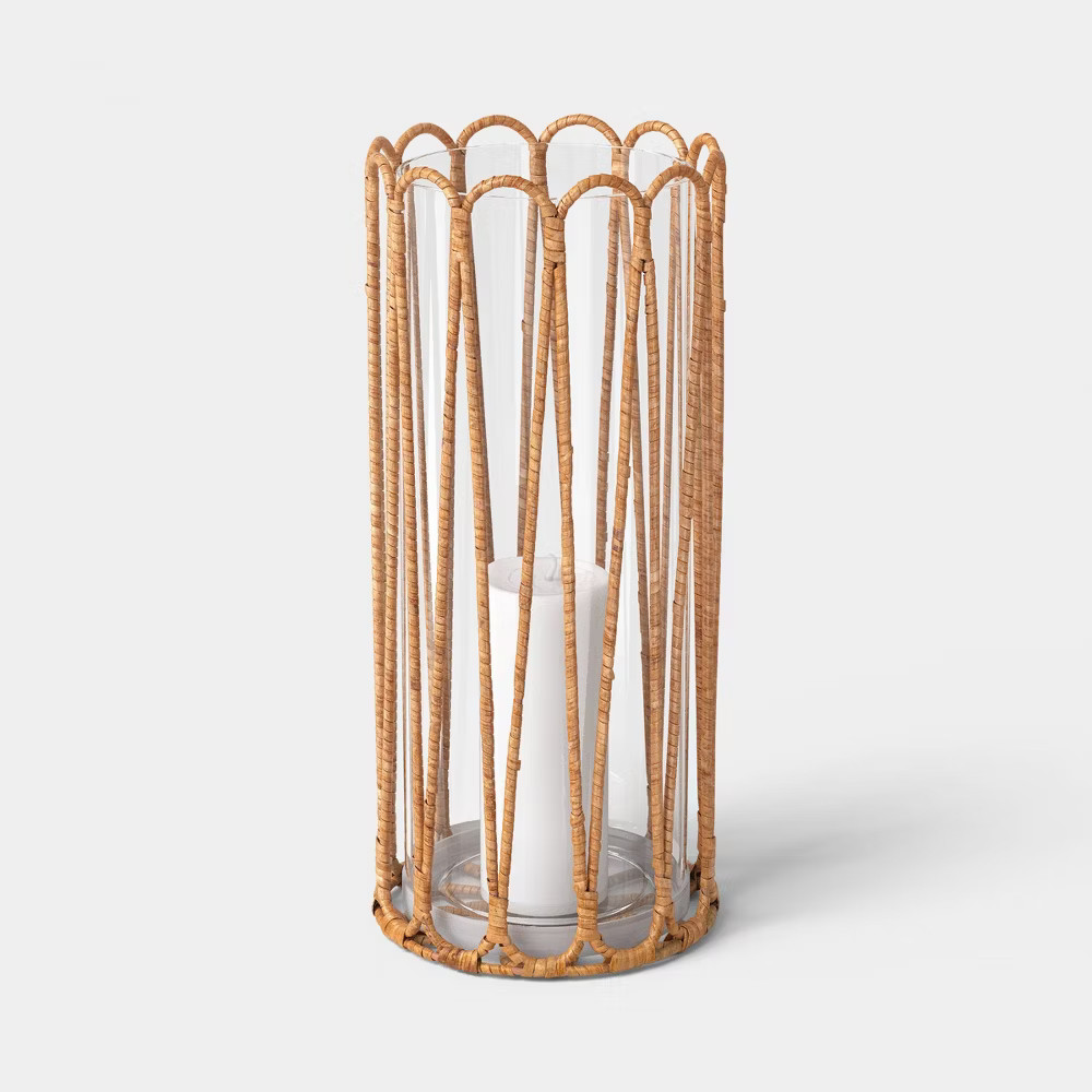 Tall Rattan Wrapped Hurricane Candle Holder - Threshold gallery