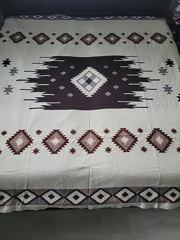 Ecuadorian Handmade ALPACA blend Blanket geometric andean Pattern 88 x 80 in gallery