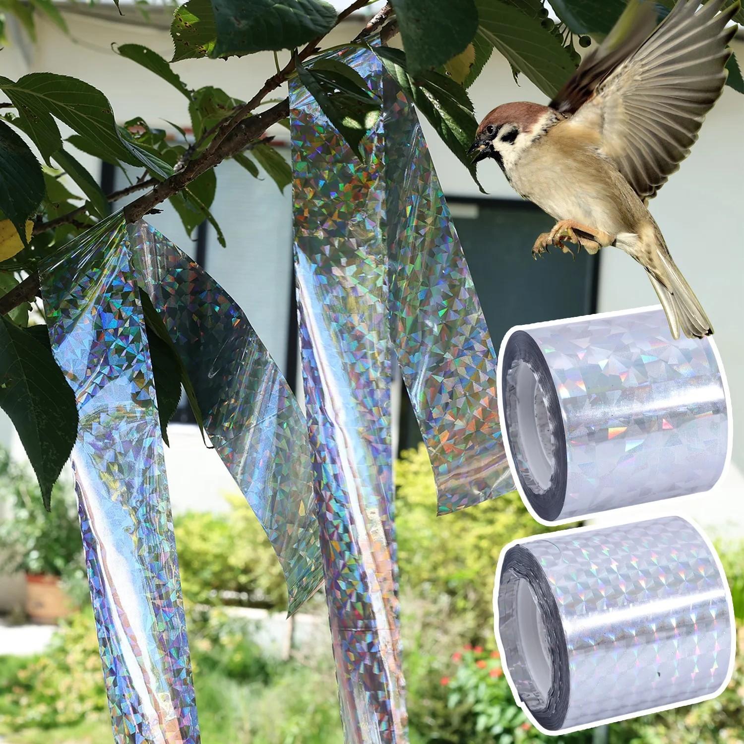 Scare Bird Deterrent Reflective Repellent Tape 150-350FT Woodpecker Geese Garden gallery