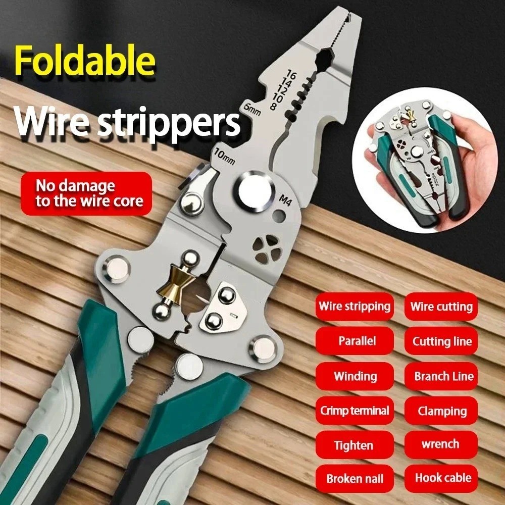 Foldable Multifunctional Wire Stripper, Crimper Cable Cutter Pliers
