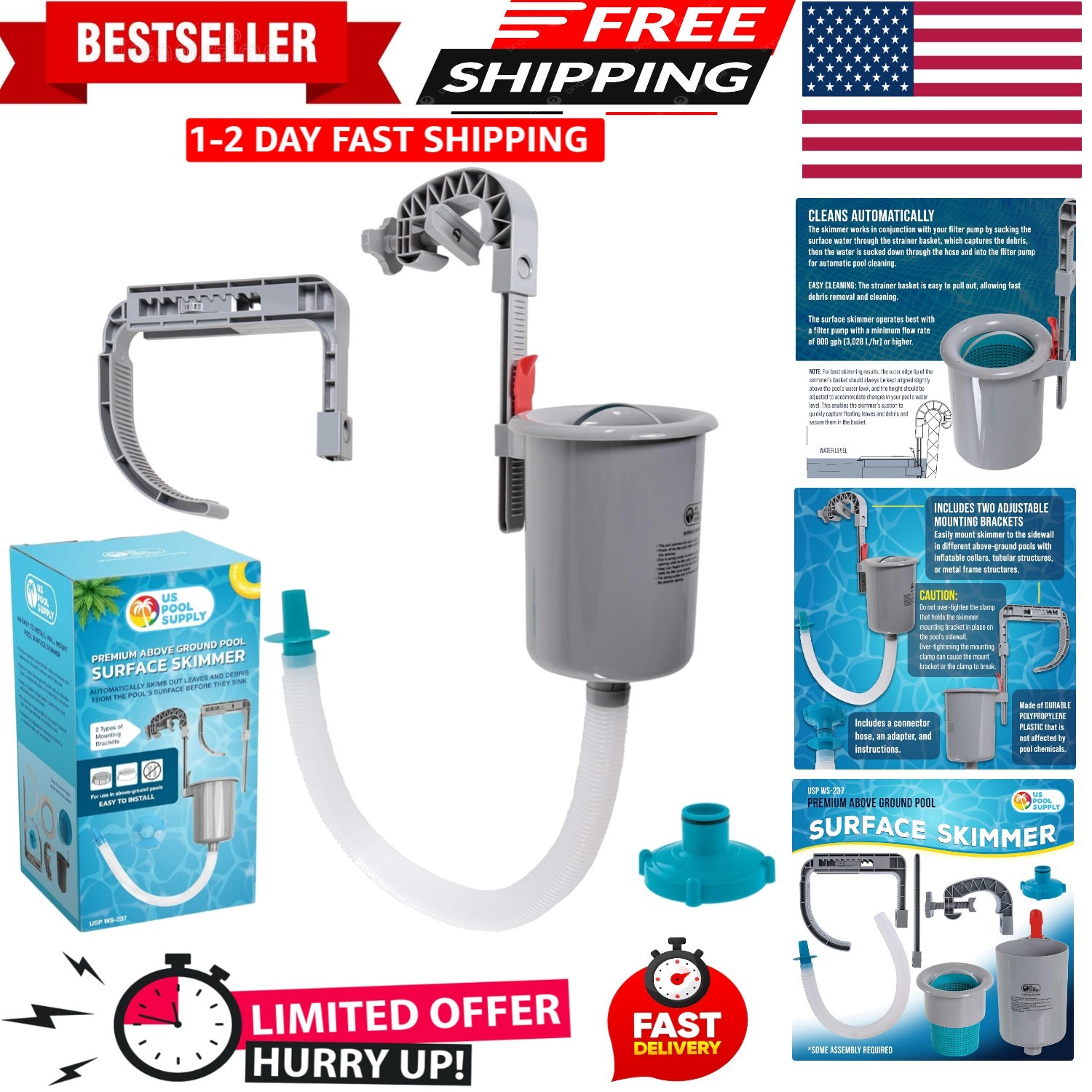 Suction-Powered Pool Skimmer - Automatic Floating Debris Cleaner for All Pools gallery