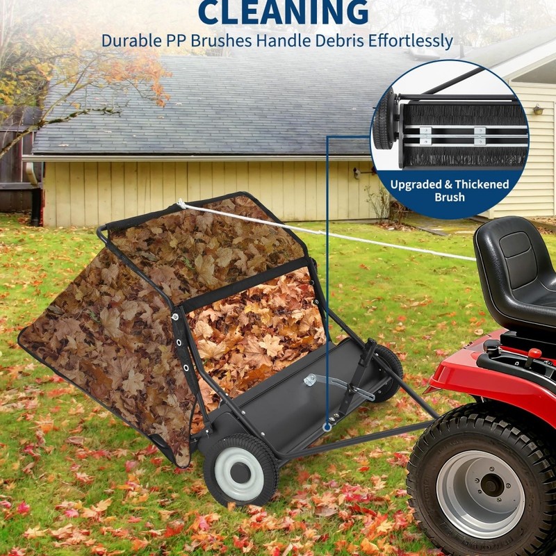 42 in Lawn Sweeper Tow Behind Pull Behind Yard Sweeper 21 cu. ft Large Hopper gallery