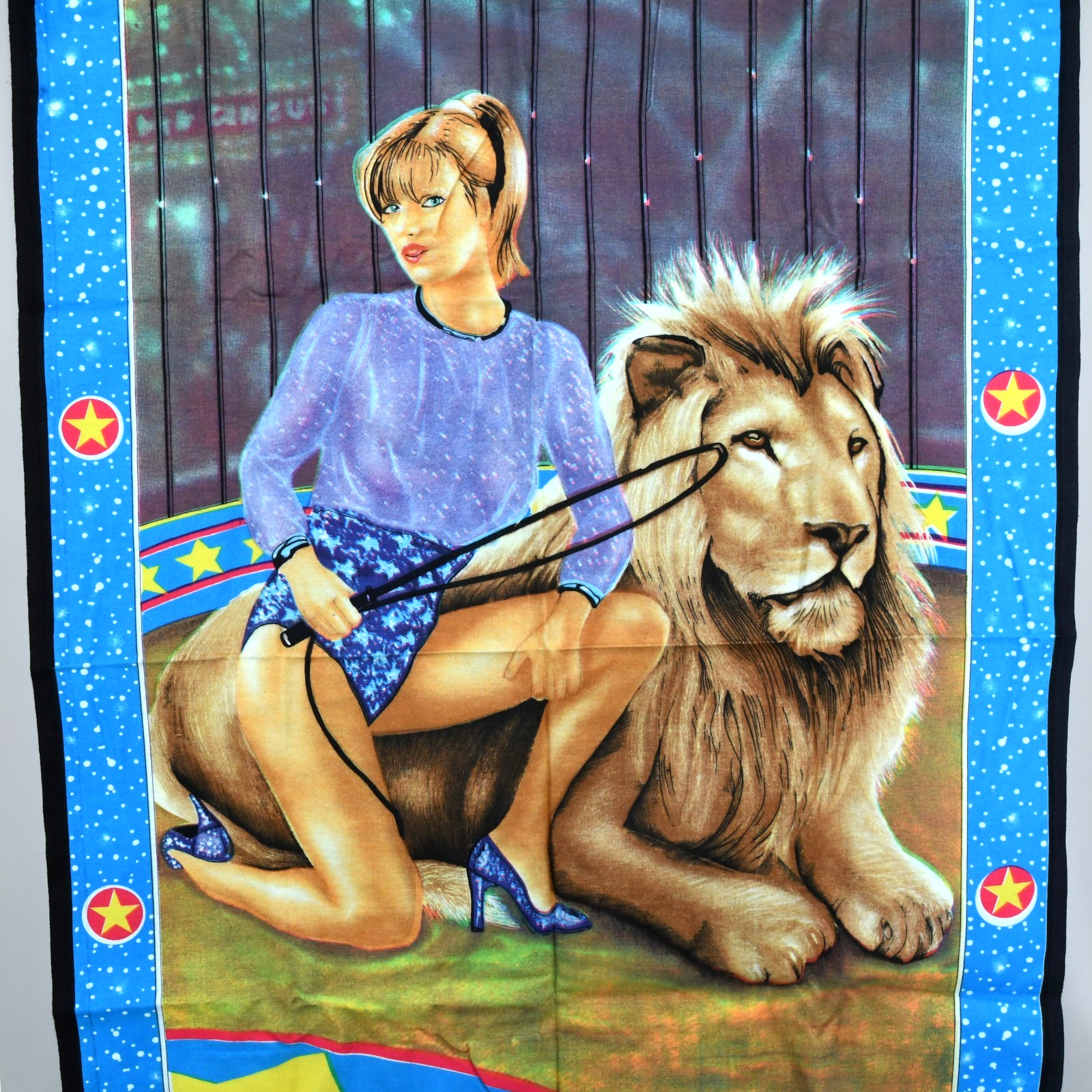 Vintage Circus Lion Tamer Tapestry Pin Up Carnival Kitsch Wall Hanging 1984 ATC gallery
