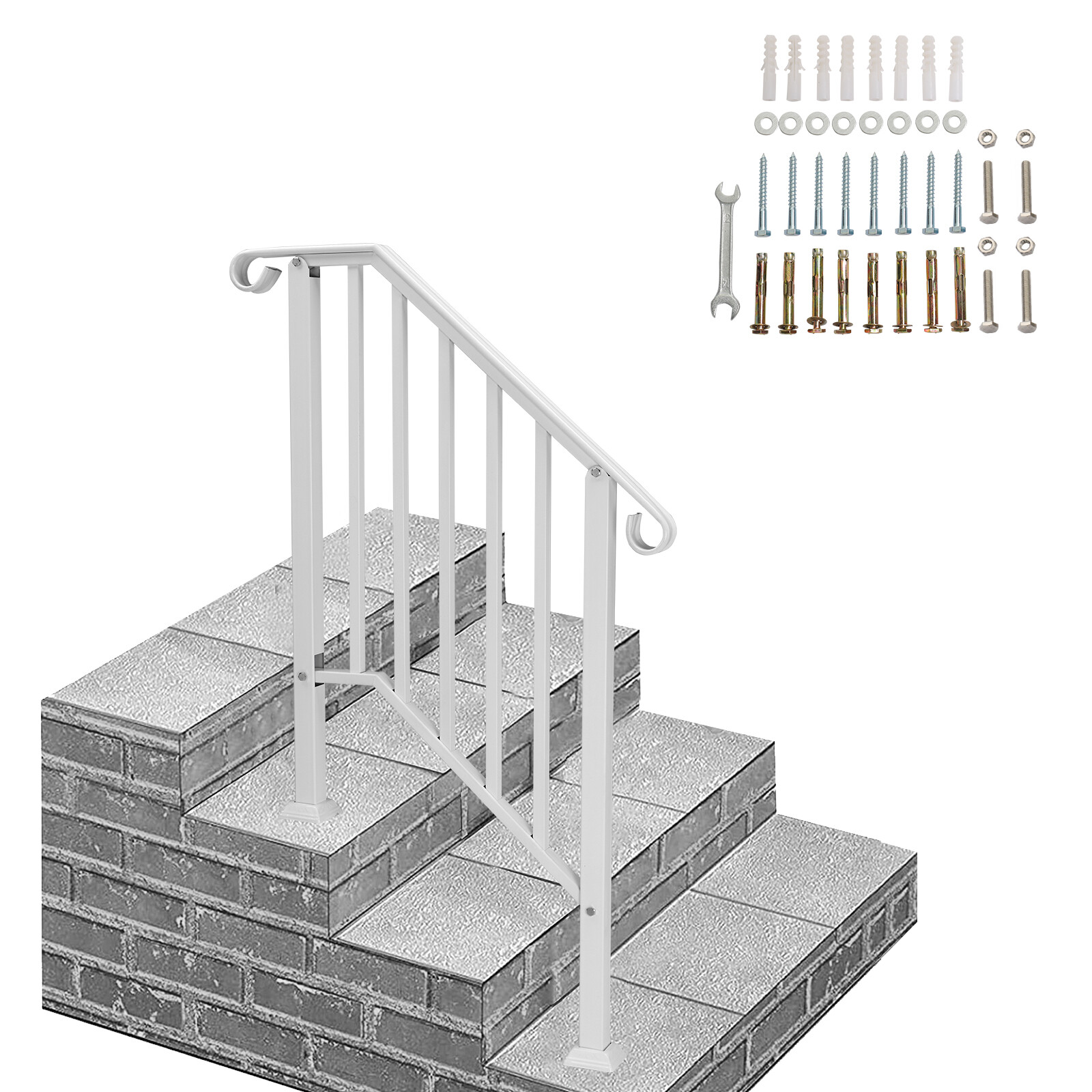 Handrails for Outdoor Steps White Galvanized Iron, Stair Railing for 2-3 Steps gallery