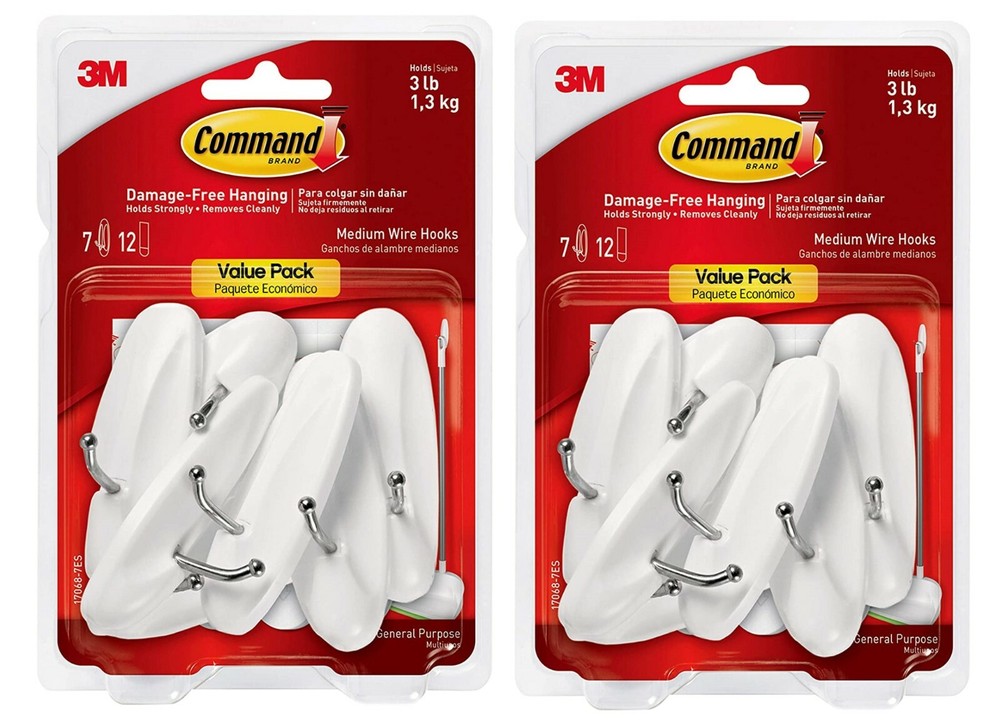 Command General Purpose Wire Hooks Medium 3 lb White 14 Hooks 24 Strips - 2 Pack