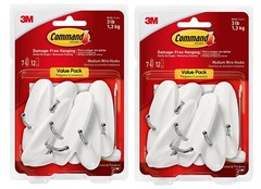 Command General Purpose Wire Hooks Medium 3 lb White 14 Hooks 24 Strips – 2 Pack