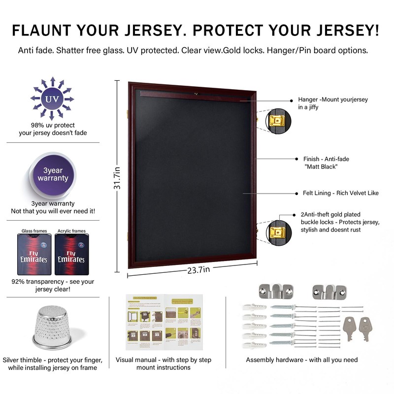 Jersey Display Frame Case Lockable, Large Sport Jersey Shadow Box with 98% UV gallery