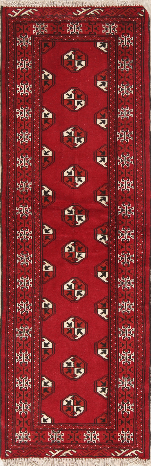 Traditional Tribal Red Geometric Balouch Hand-Knotted Wool Narrow Runner Rug 2x6 gallery