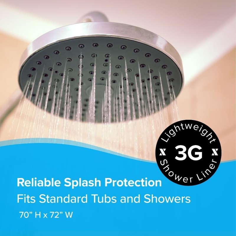 Clear Mildew Resistant Lightweight PEVA Shower Curtain Liner (70" x 72"), 2-Pack gallery