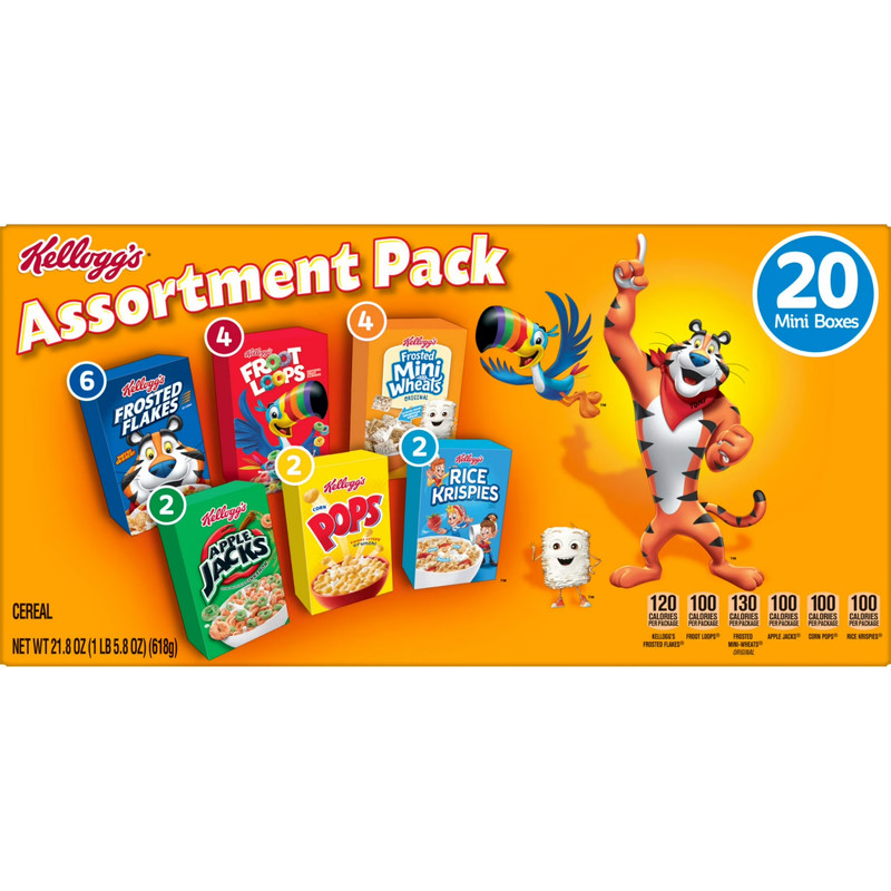Kellogg's Assortment Pack Variety Pack Breakfast Cereal Box, 21.8 oz, 20 Count gallery