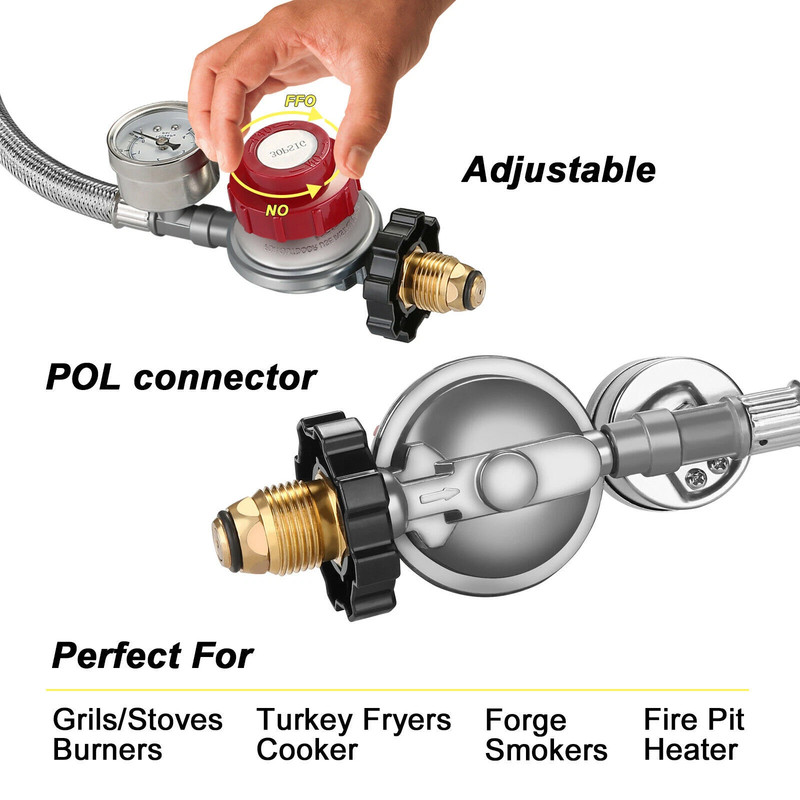 12FT High Pressure Adjustable Propane Gas Regulator Hose Indicator, Stainless gallery