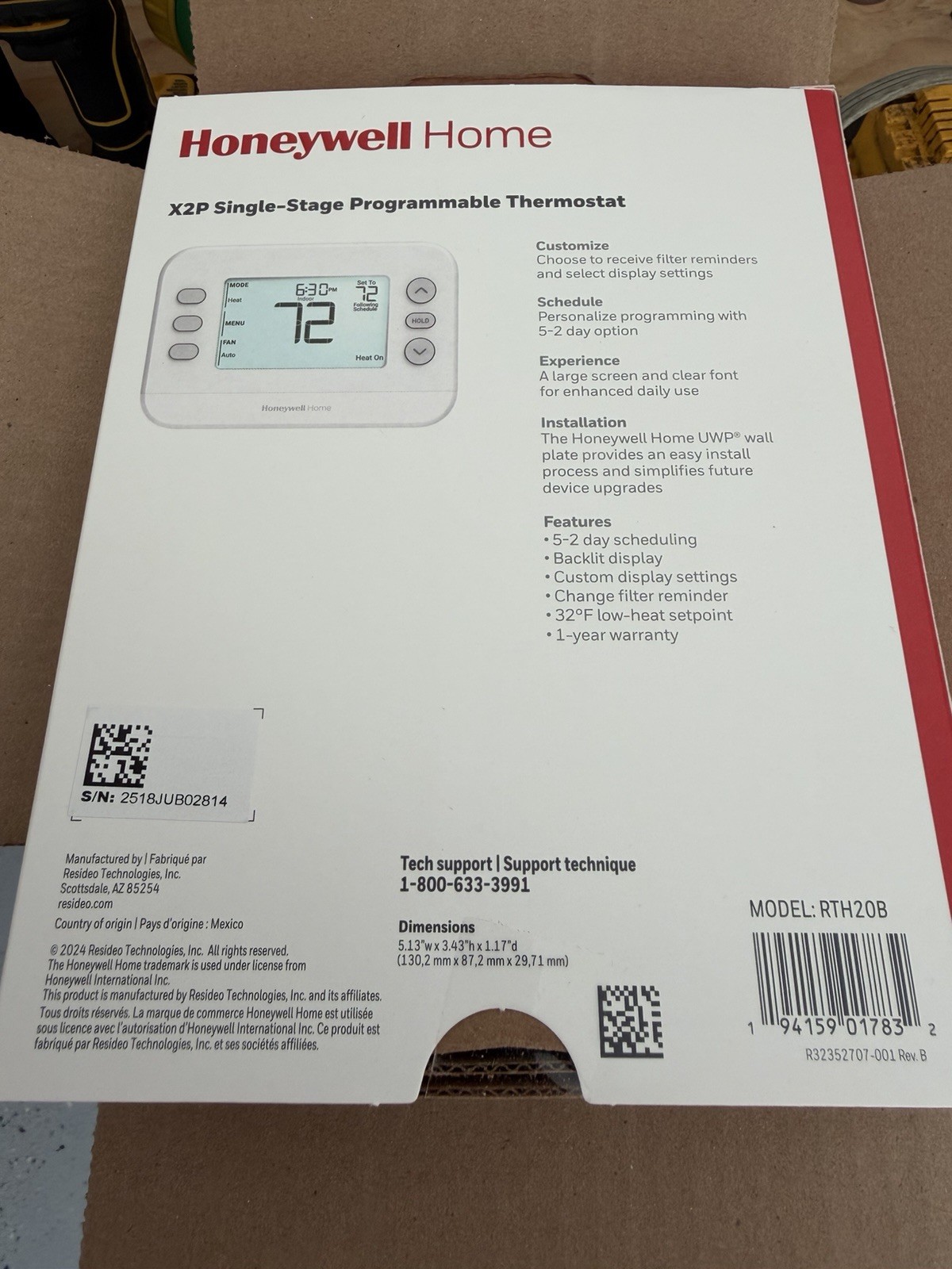 Honeywell Home X2P Programmable Thermostat, Single-Stage, 1-Heat/1-Cool gallery