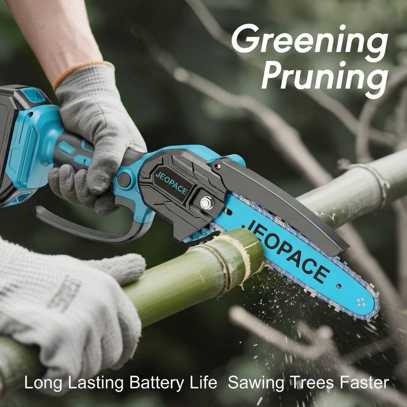 6" Blue Cordless Mini Chainsaw Handheld Electric Pruning Saw with 1 Battery gallery