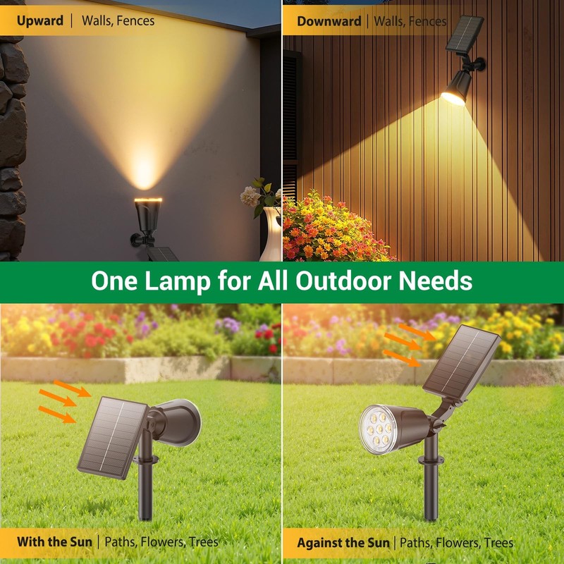 Solar Spot Lights Outdoor Waterproof: 1000LM Big Adjustable 2 Pack, Black gallery