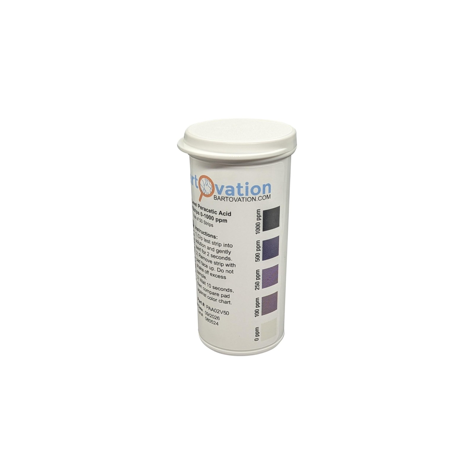 Peracetic Acid Test Strips, High Level, 0-1000 ppm [Vial of 50 Strips] gallery